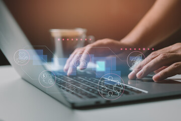 An investor reviews a startup site, seeking a solution for property exchange. Charity and administration use computers to improve efficiency and impact.