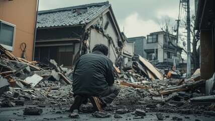巨大地震による日本家屋の倒壊
