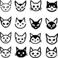 Fototapeta premium A fun and playful set of cat icons featuring various expressions and styles. Ideal for pet-related businesses, social media, and stickers.