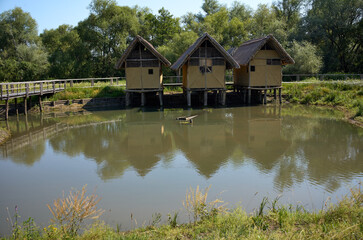 wooden house on the river