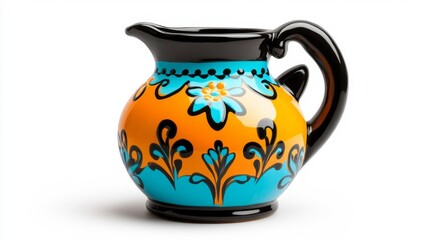 Hand-painted Ceramic Pitcher with Floral Design. Generative AI
