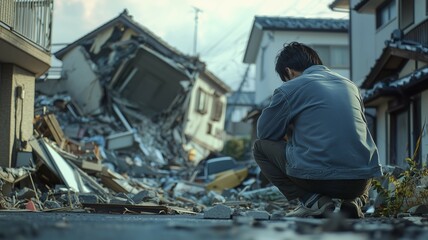 巨大地震による日本家屋の倒壊