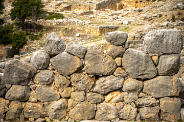 Remains of gymnasium in acnient Lycian city Arycanda. Ancient city on mountain near Aykiricay village.Well preserved semi-circular theater of Arycanda, ancient Lycian city in Antalya, Turkey.
