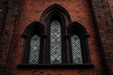 Obraz premium Church Window. Gothic architecture detail on a historic red brick building exterior