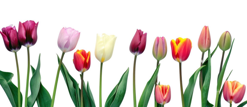Colorful tulip flowers transparent