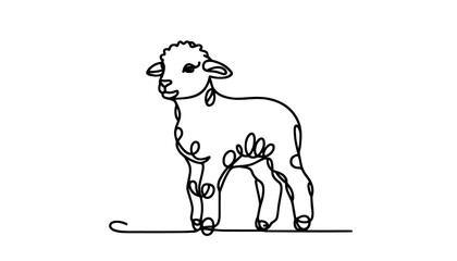 lamb in minimalistic one line drawing style black vector © Wieslaw