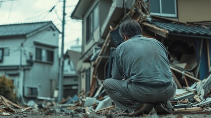 巨大地震による日本家屋の倒壊