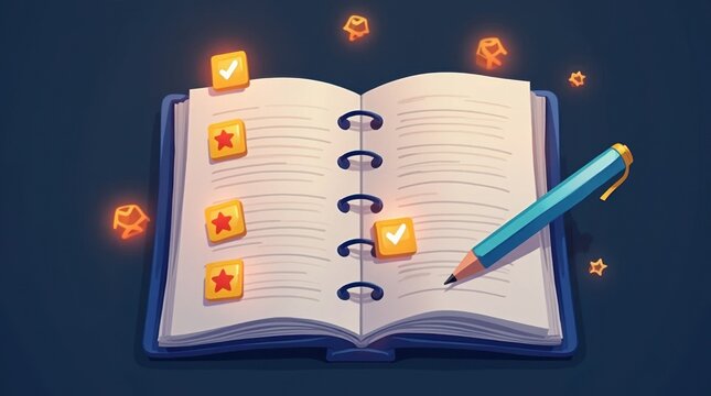 Glowing Highlighted Priority 4 on Open Planner Illustration
