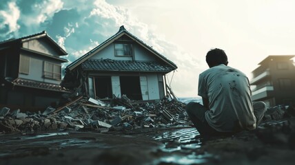 Fototapeta premium 巨大地震による日本家屋の倒壊