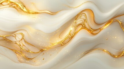 Obraz premium A luxurious white and gold abstract design with flowing curves, creating an elegant and sophisticated texture.
