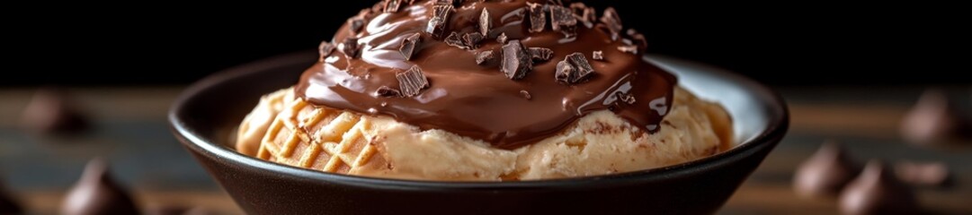 Delicious Chocolate Dessert On A Waffle Cone. Generative AI