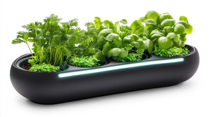 Fototapeta premium Modern hydroponic indoor garden with fresh herbs growing in a sleek container. Generative AI