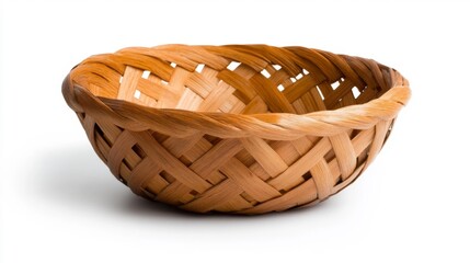 Empty Wooden Woven Basket Isolated on White Background. Generative AI