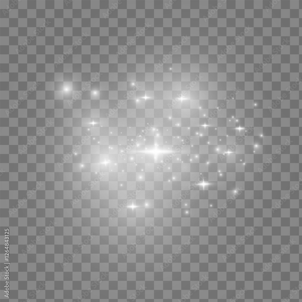 Poster glowing light effect with many glitter particles isolated on transparent background. vector starry c