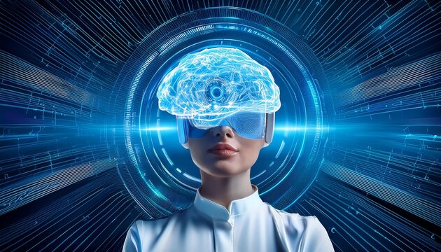 human head with binary code background - Powered by Adobe