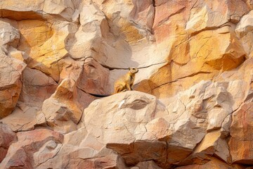 Fototapeta premium Marmot sitting on rock, looking away in desert landscape. Wildlife stock