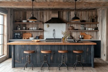 Rustic kitchen design featuring wooden elements and modern appliances in a cozy setting