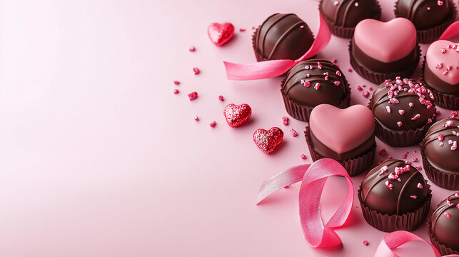 chocolate with pink ribbon, Valentain's day
