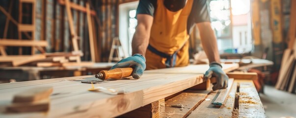 a carpenter and joiner working on a wooden board
