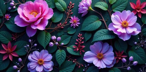 Vibrant Floral Arrangement Featuring Delicate Blooms and Lush Green Foliage, a Stunning Display of Nature's Beauty