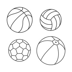 Sport balls graphic icons set. Different balls isolated signs on white background. Vector illustration