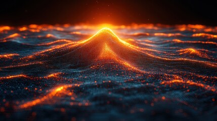 Abstract Digital Surface with Glowing Peak and Vibrant Particles