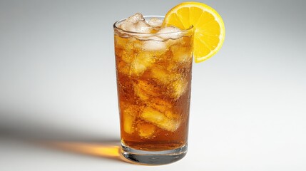 Refreshing Iced Tea with Lemon Slice in a Tall Glass on Light Background