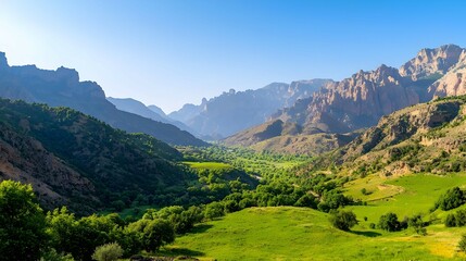 Fototapeta premium Lush Green Valley And Majestic Mountains
