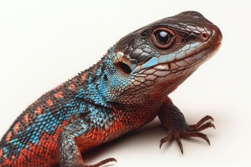 Naklejka premium Colorful lizard close-up against plain background for educational or scientific use