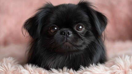 Close-Up Portrait of a Cute Black Dog with Big Eyes. Generative AI