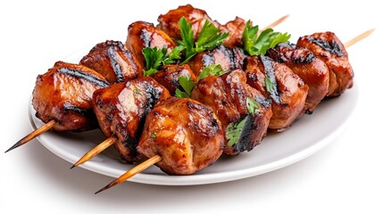 Grilled Chicken Skewers on a Plate. Generative AI
