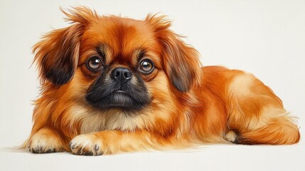 Close-up of a fluffy Pekingese dog with expressive eyes. Generative AI