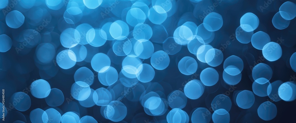 Poster abstract blue bokeh background with soft circular lights on dark backdrop with gradual depth and bri