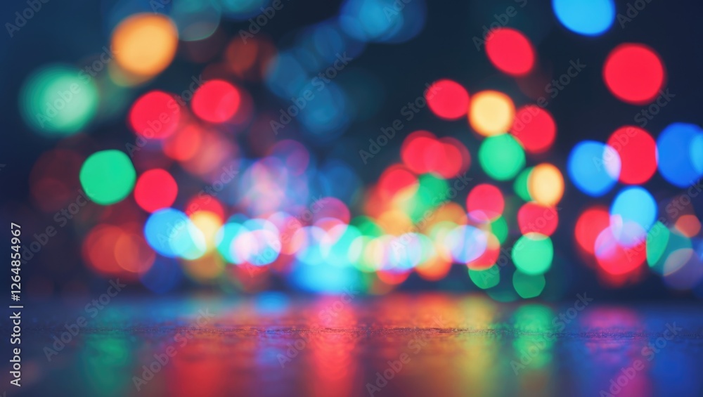 Poster colorful bokeh lights background with reflections on surface and soft focus effect suitable for abst