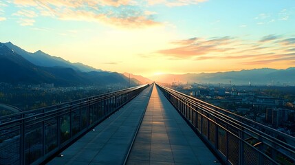 Obraz premium Sunrise Over City From Mountain Bridge