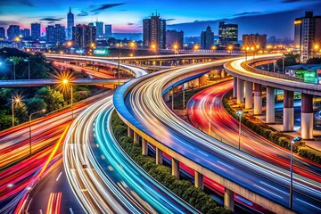 Busy Highway Ramp Night Traffic Time Lapse - AI Photo