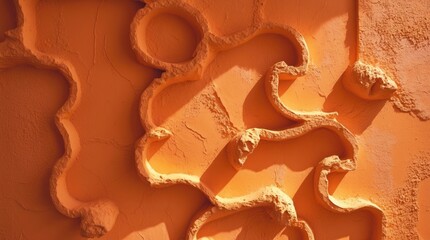 Abstract textured background with irregular patterns and shadows in warm orange tones suitable for various design projects Copy Space