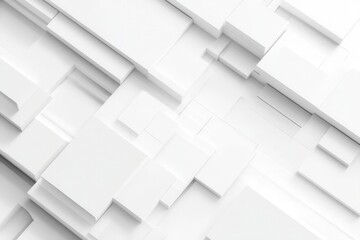 minimalist white geometric composition with translucent layers, subtle shadows, and clean lines creating depth and dimension