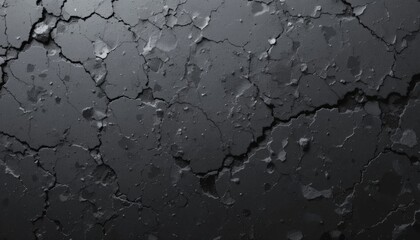 Fototapeta premium A cracked, textured black surface revealing depth and character, ideal for abstract art backgrounds or design elements in various creative projects.