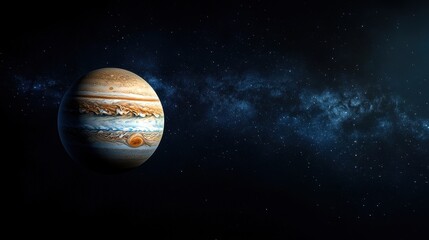 Large planet in dark space background with stars and celestial features visible in the universe