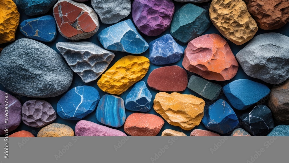 Poster colorful textured stones background with varied shapes and sizes, ideal for design elements, with am