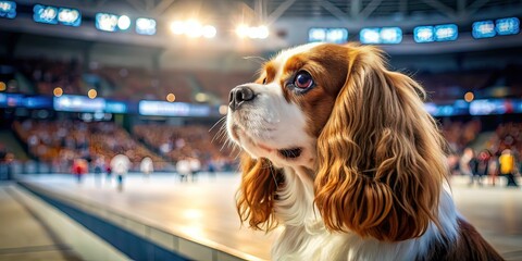 Cavalier King Charles Spaniel Watches Hockey Game - AI Photo