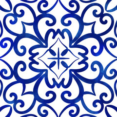 Abstract blue flower and leaf textile background hand-drawn