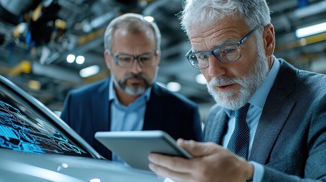 Two skilled mechanics a garage manager and an experienced technician collaboratively working on vehicle repair and maintenance tasks in a well equipped automotive workshop