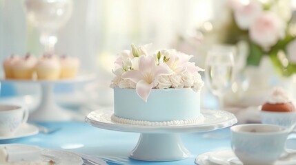 Elegant Spring Table Setting with Floral Cake Decor for Festive Occasions