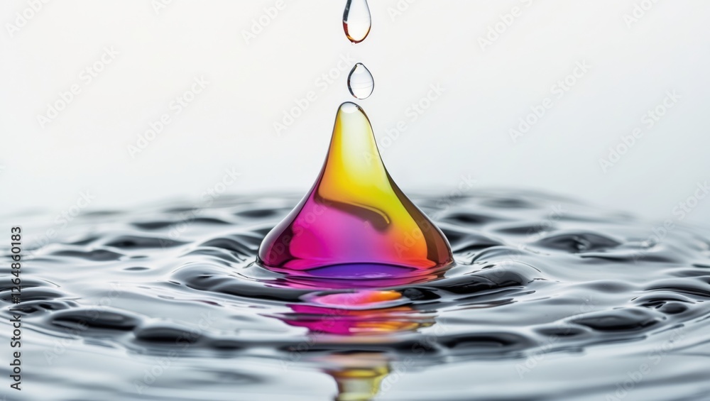 Wall mural colorful water drop creating ripples in surface with smooth gradient hues on a light background copy