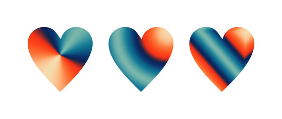 Retro vintage color themed gradient heart set 