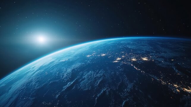Aerial view of earth from space showcasing continents and oceans against a dark background