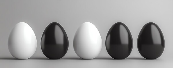 Black and white 3D Easter egg mockup set, empty and smooth, perfect for showcasing custom designs, clean and modern product presentation, realistic rendering