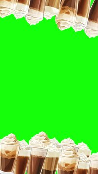 ice coffee latte ice cream float in greenscreen animation sweet video background drink